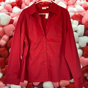 NEW CATO Button Up Statement Top Red Valentines Blouse Embroidered Plus 18 20
